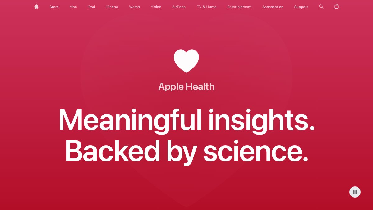 Screenshot of Health page on apple.com