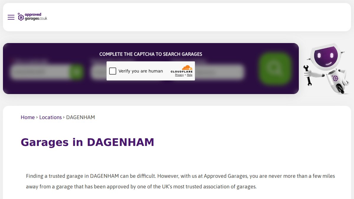 Screenshot of Dagenham page on approvedgarages.co.uk