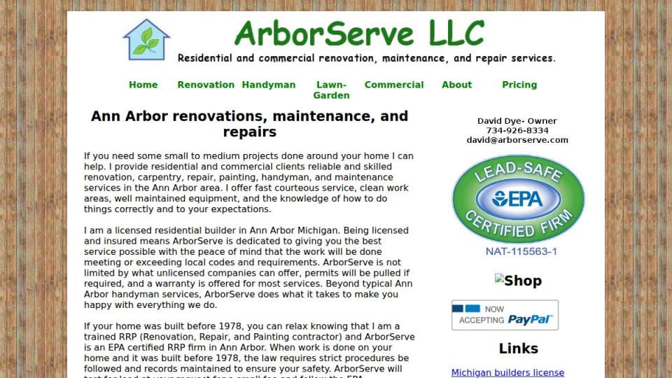 Screenshot of arborserve.com interface