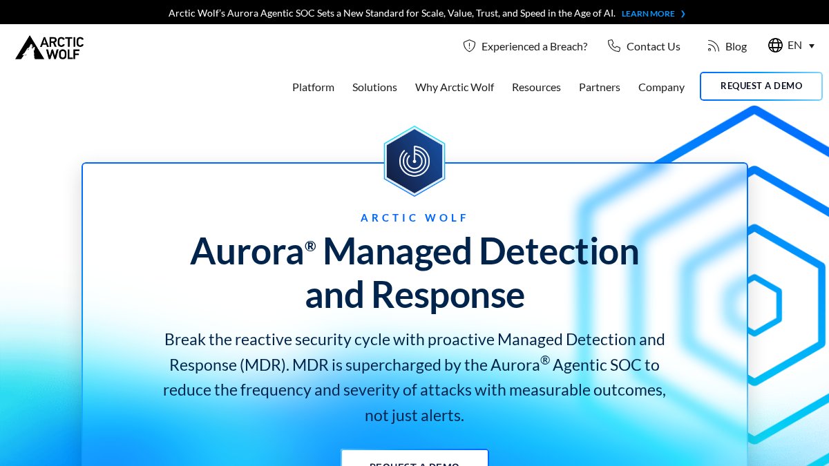 Screenshot of Managed Detection And Response page on arcticwolf.com