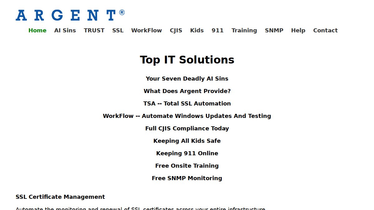 Screenshot of argent.com interface