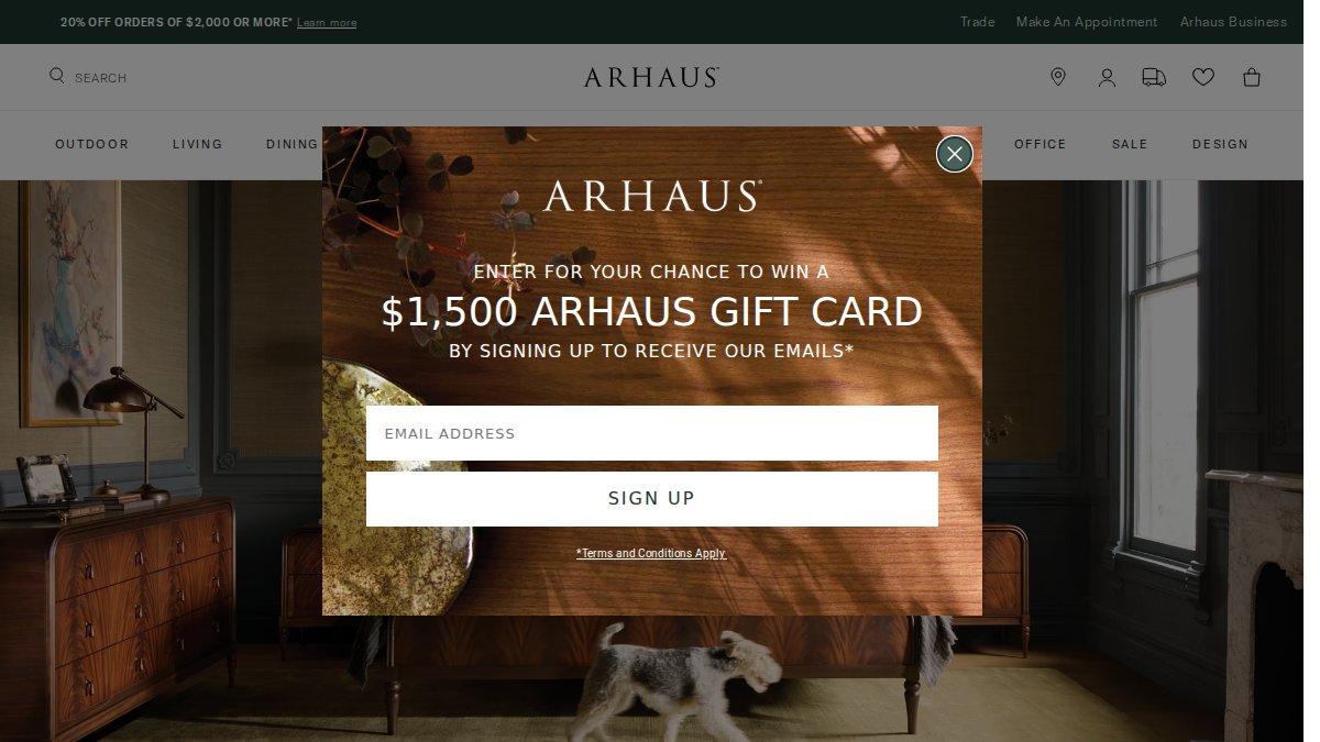 Screenshot of arhaus.com interface