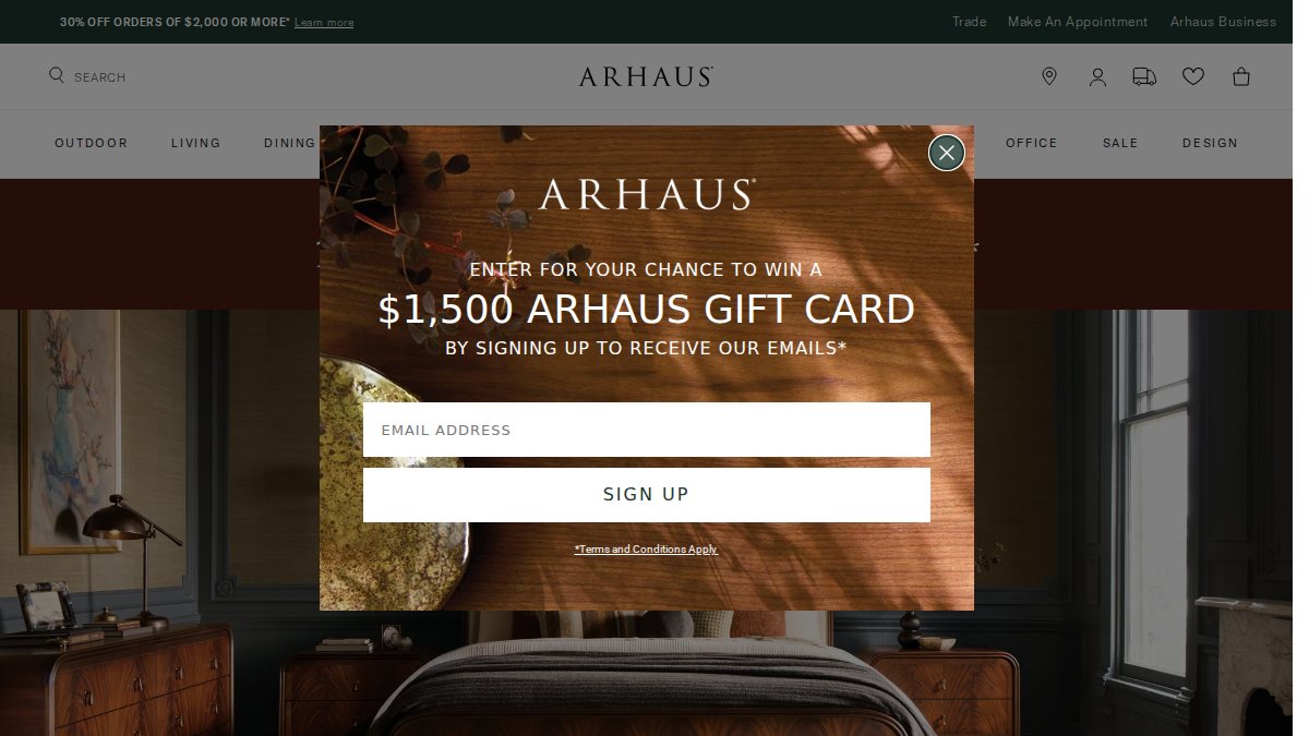 Screenshot of arhaus.com interface