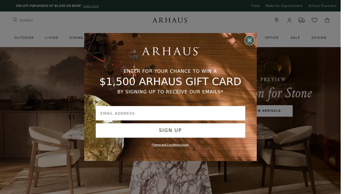 Screenshot of arhaus.com interface