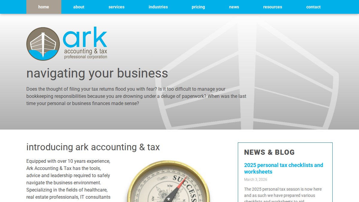 Screenshot of arkaccounting.com interface