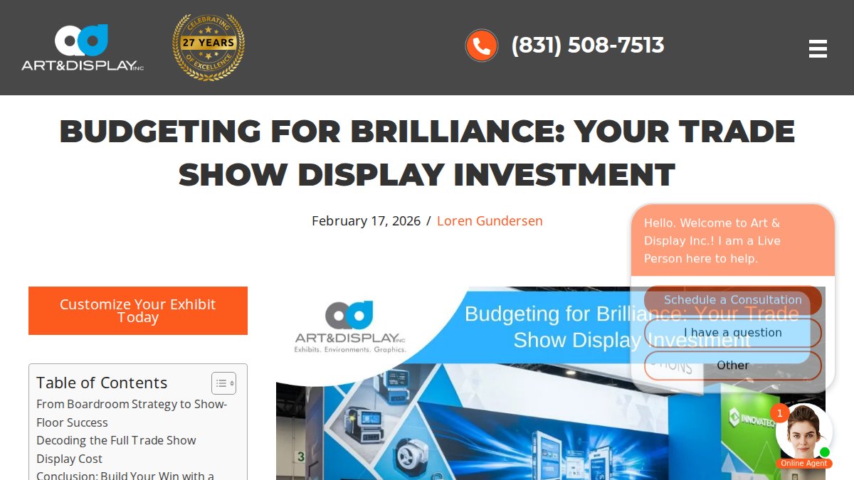 Screenshot of Trade Show Display Cost page on artanddisplay.com