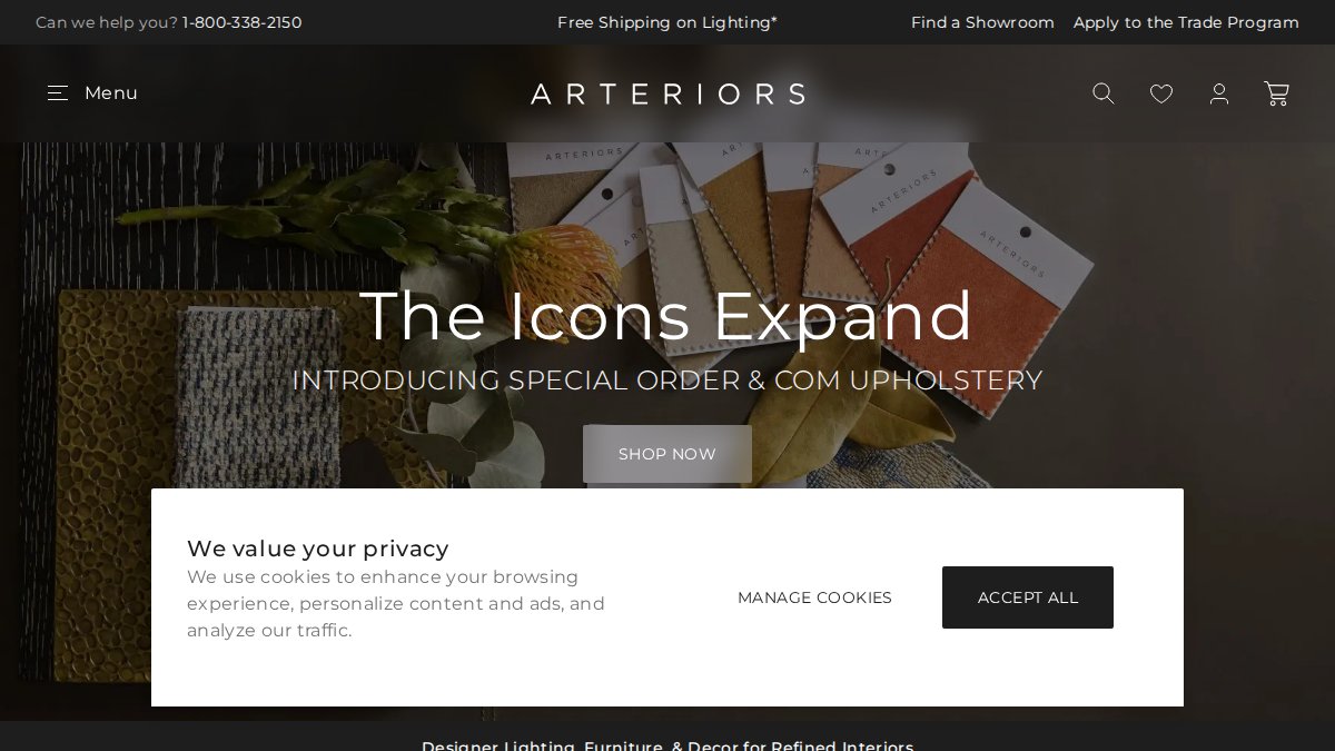 Screenshot of arteriorshome.com interface