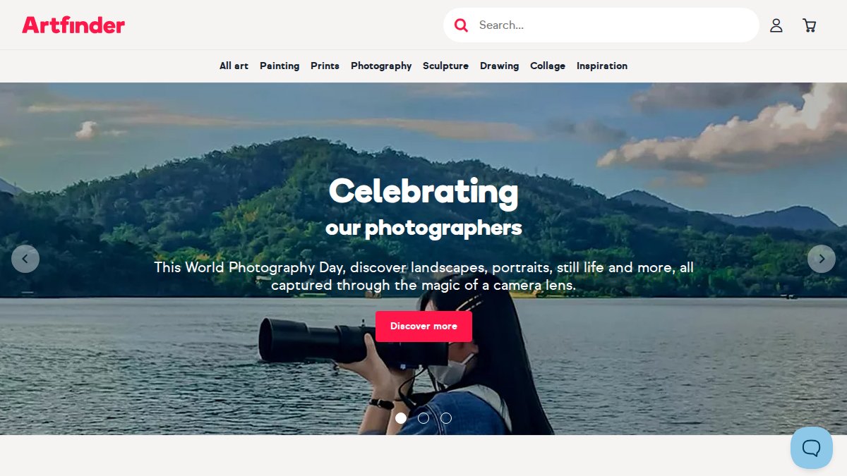Screenshot of artfinder.com interface