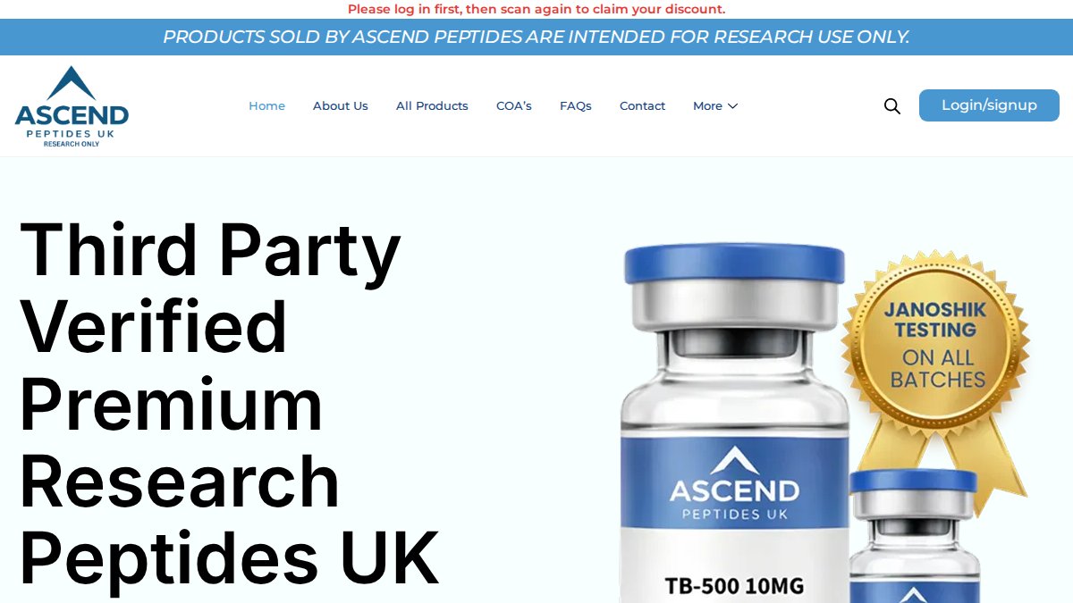 Screenshot of ascendpeptidesuk.com interface