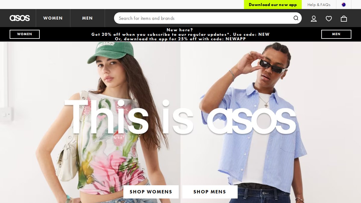 Screenshot af asos.com interface