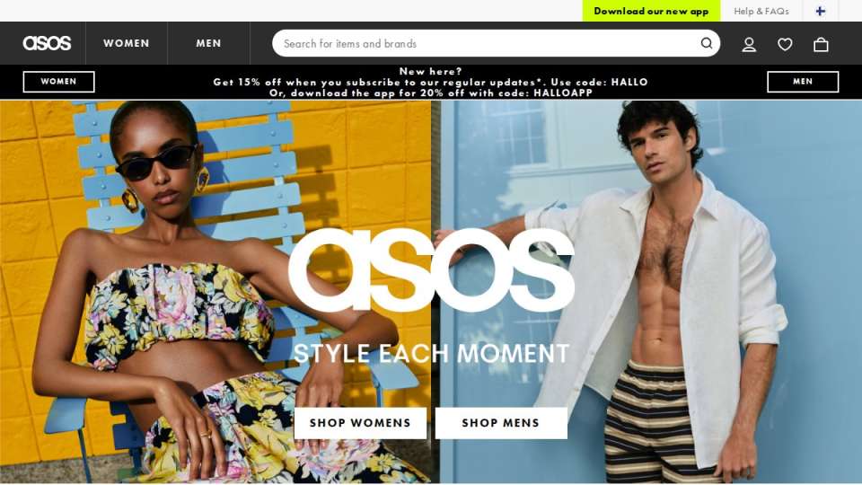 Screenshot of asos.com interface