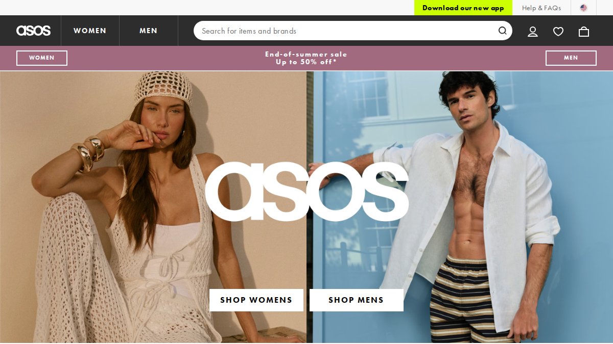 Screenshot of asos.com interface