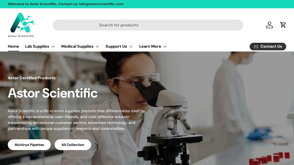 Screenshot of astorscientific.com interface
