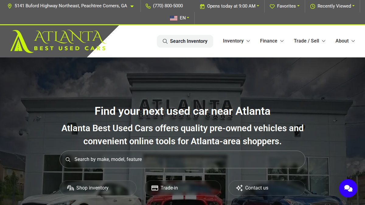 Screenshot of atlantabestusedcars.com interface