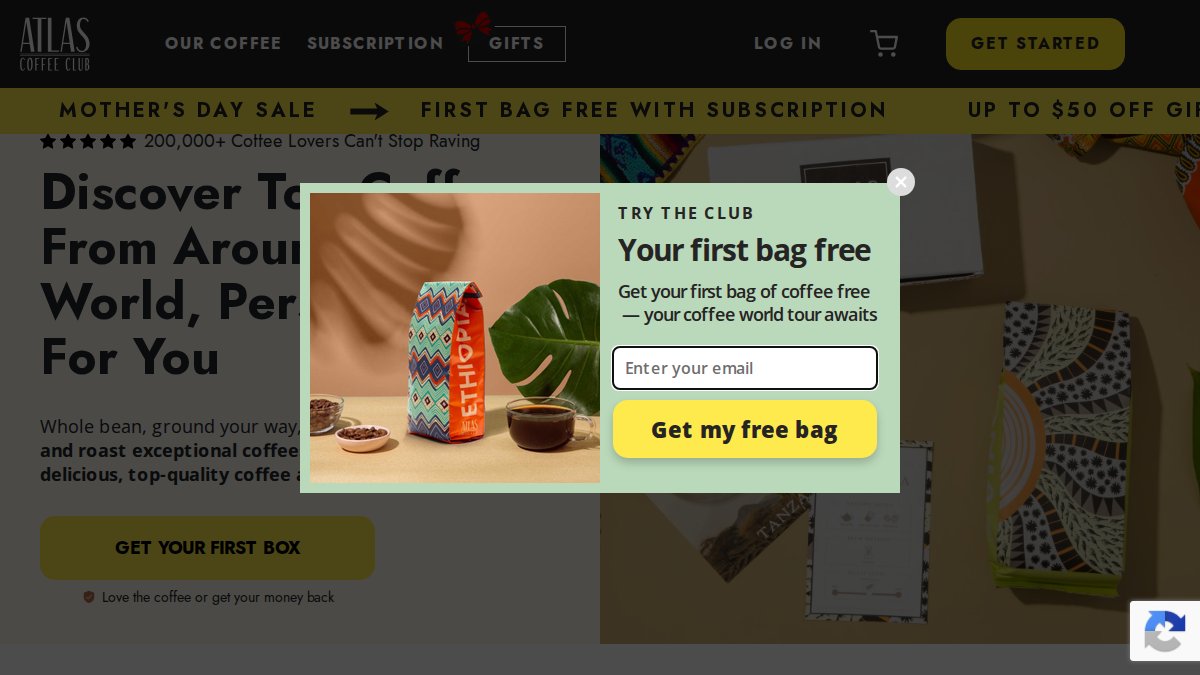 Screenshot of atlascoffeeclub.com interface
