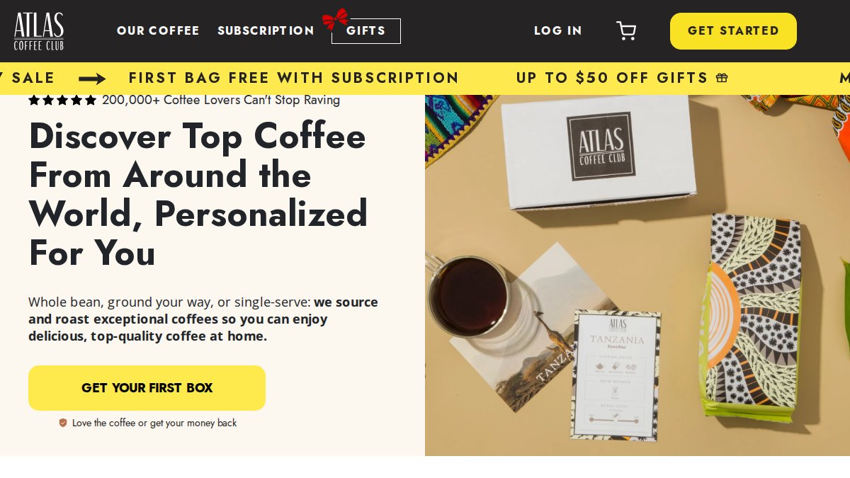 Screenshot of atlascoffeeclub.com interface
