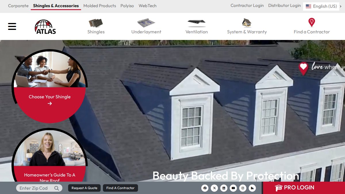 Screenshot of atlasroofing.com interface