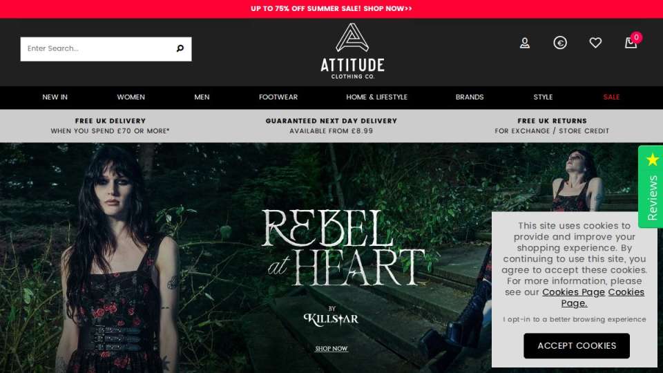 Screenshot of attitudeclothing.co.uk interface