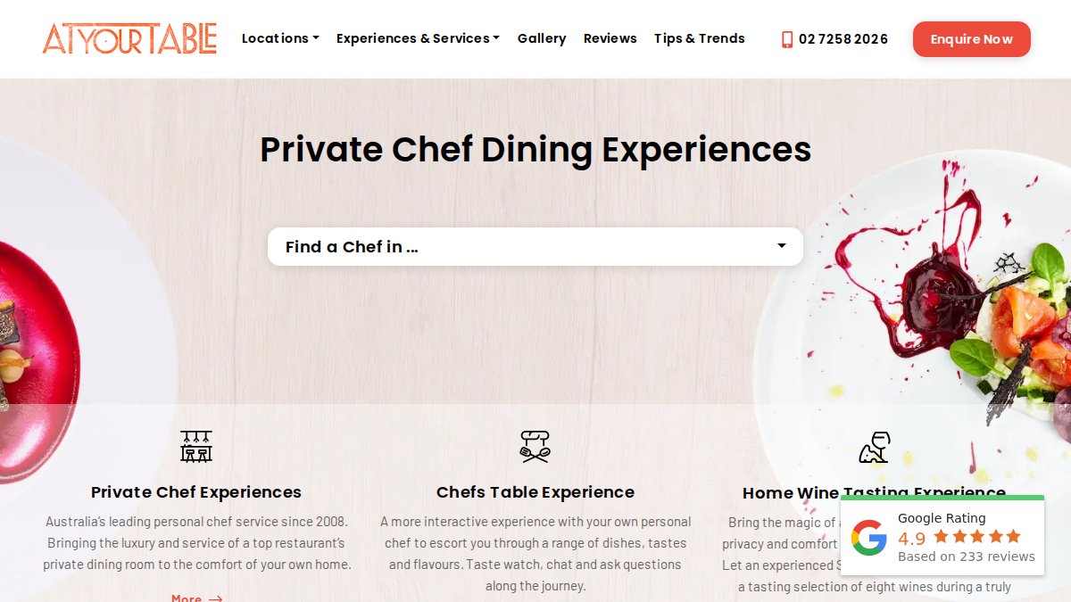 Screenshot of atyourtable.com.au interface