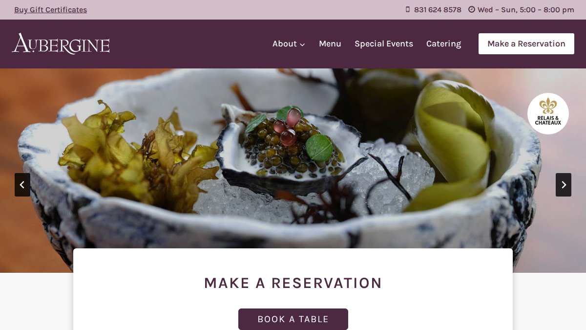 Screenshot of auberginecarmel.com interface