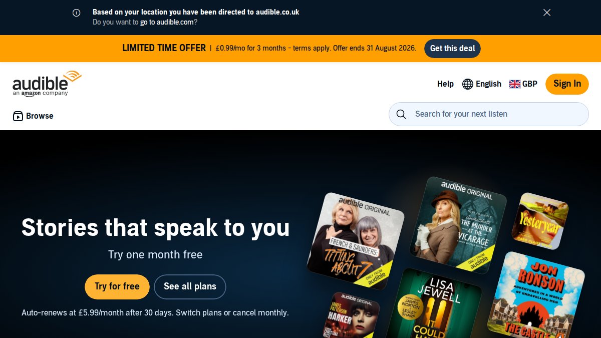 Screenshot of audible.com interface