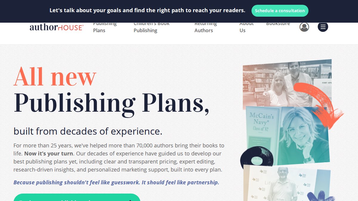 Screenshot of authorhouse.com interface