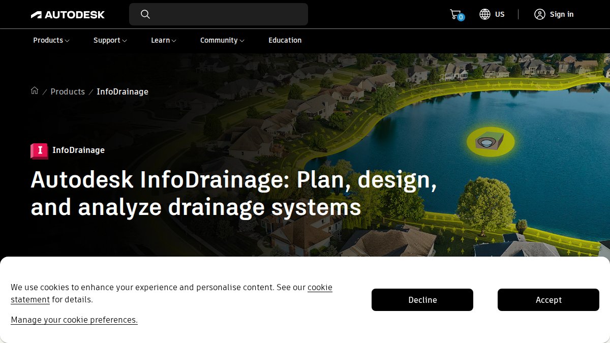 Screenshot of Infodrainage page on autodesk.com