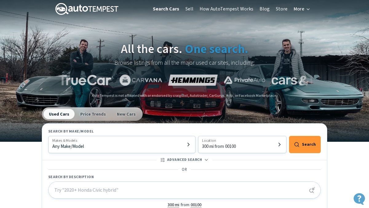 Screenshot of autotempest.com interface