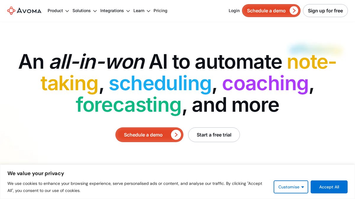 Screenshot of avoma.com interface
