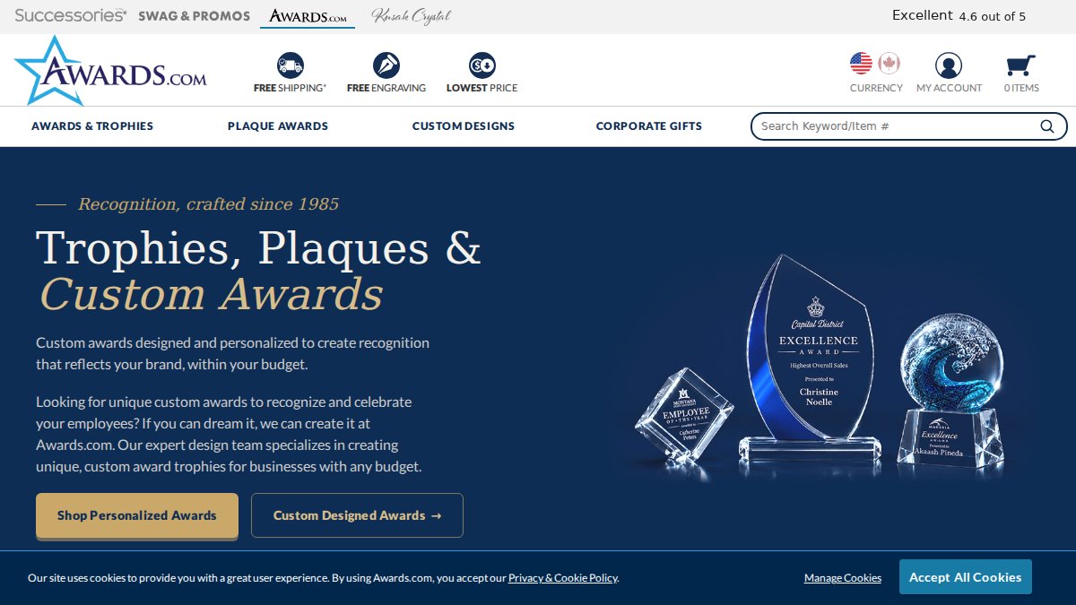 Screenshot of awards.com interface
