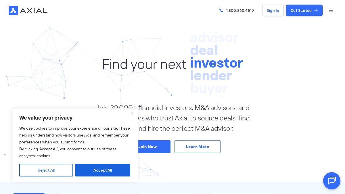 Screenshot of axial.net interface