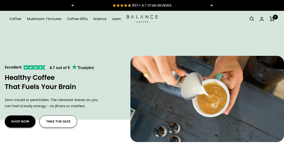 Screenshot of balancecoffee.co.uk interface