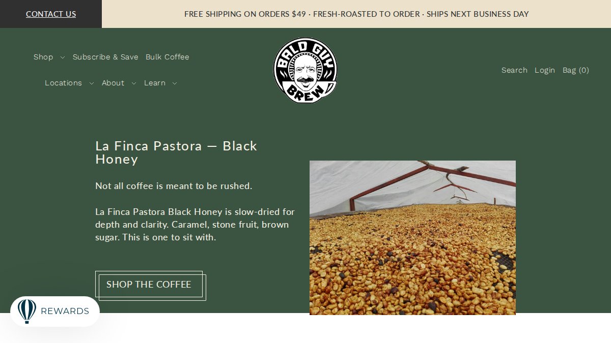Screenshot of baldguybrew.com interface