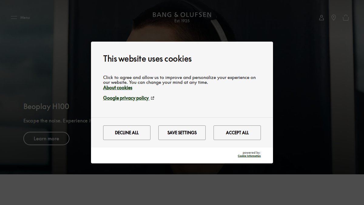 Screenshot of bang-olufsen.com interface