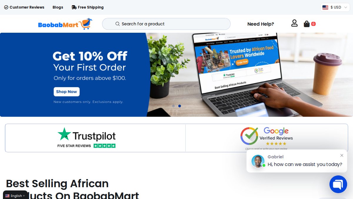 Screenshot of baobabmart.com interface