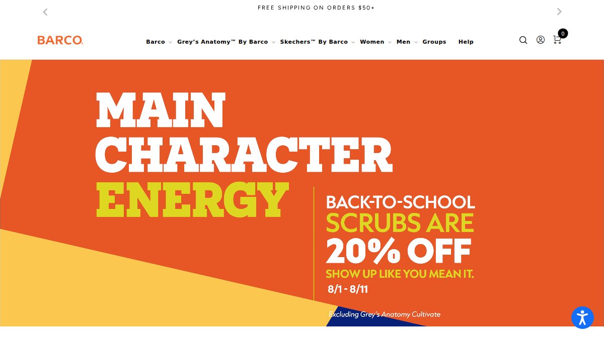 Screenshot of Skechers By Barco page on barcouniforms.com