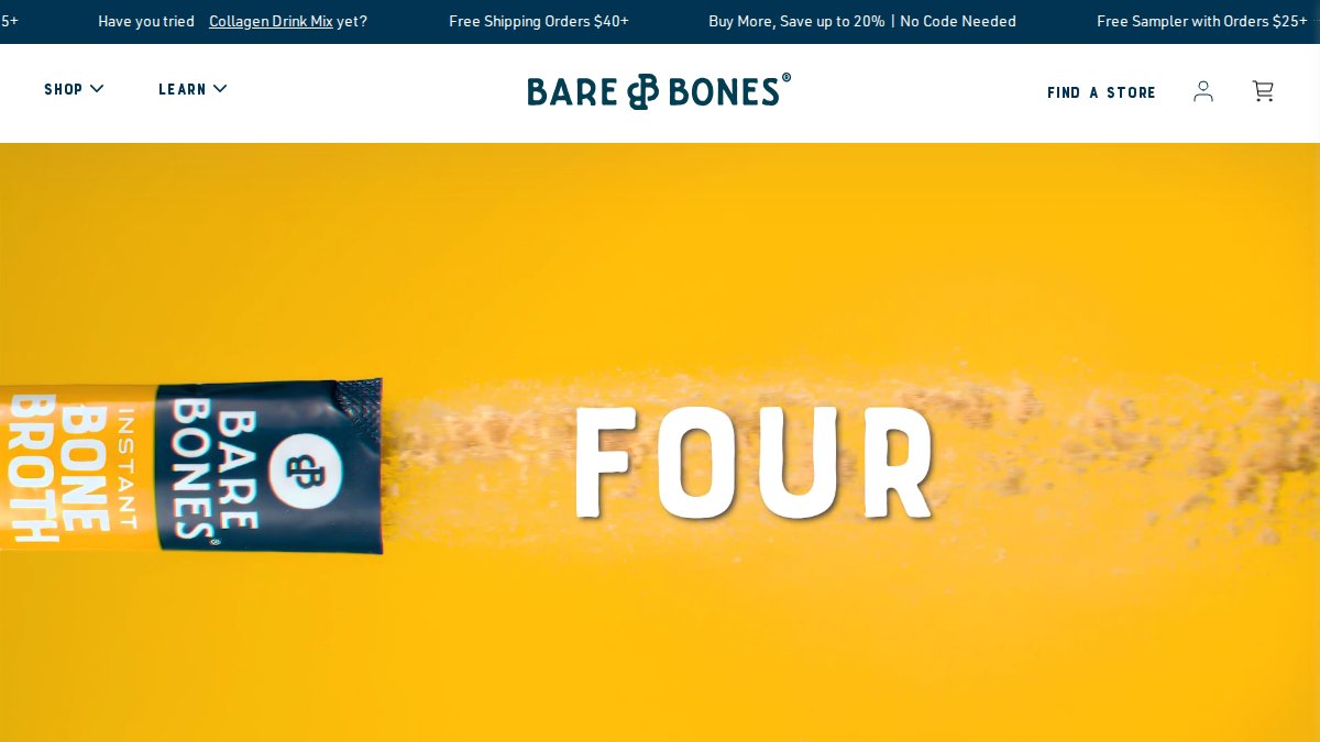 Screenshot of barebonesbroth.com interface