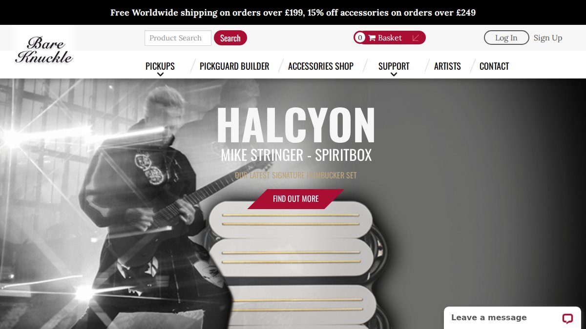 Screenshot of bareknucklepickups.co.uk interface