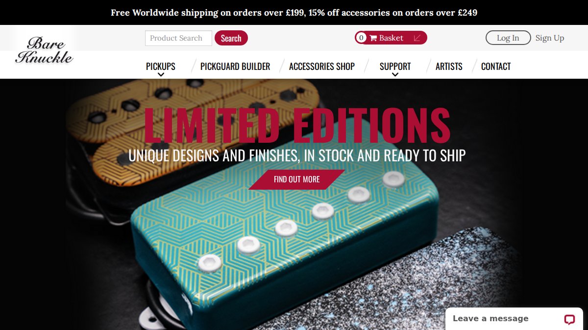Screenshot of bareknucklepickups.co.uk interface
