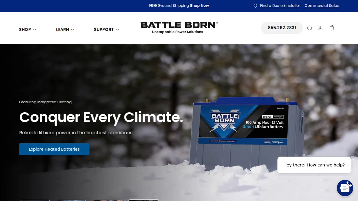 Screenshot of battlebornbatteries.com interface