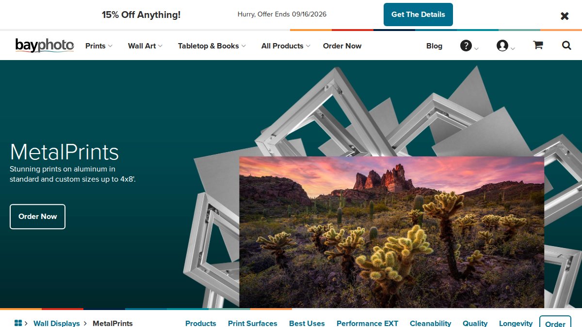Screenshot of Metalprints page on bayphoto.com