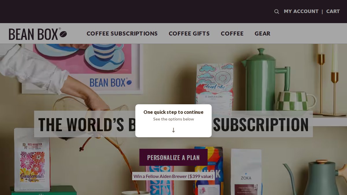 Screenshot of beanbox.com interface