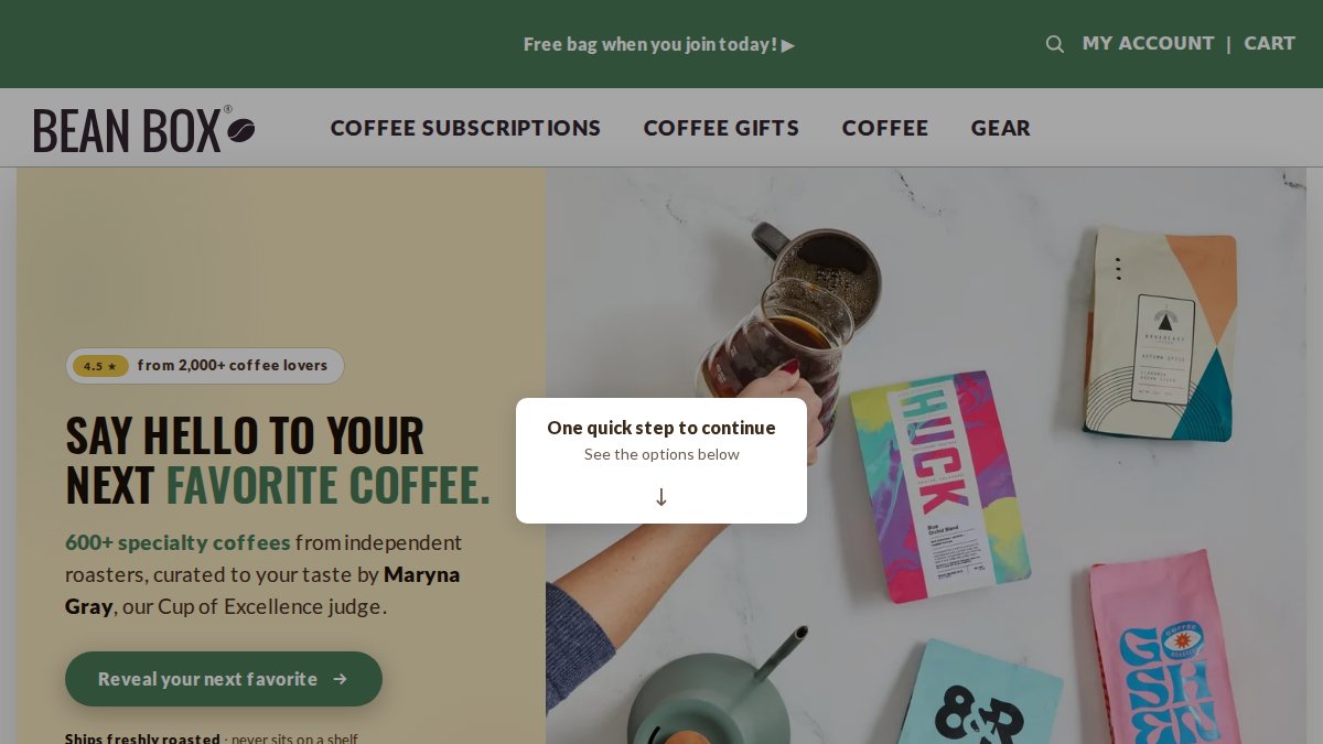 Screenshot of beanbox.com interface