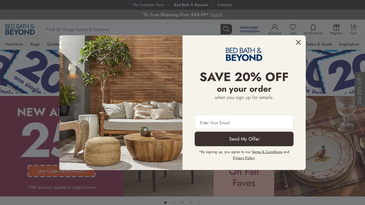Screenshot of bedbathandbeyond.com interface