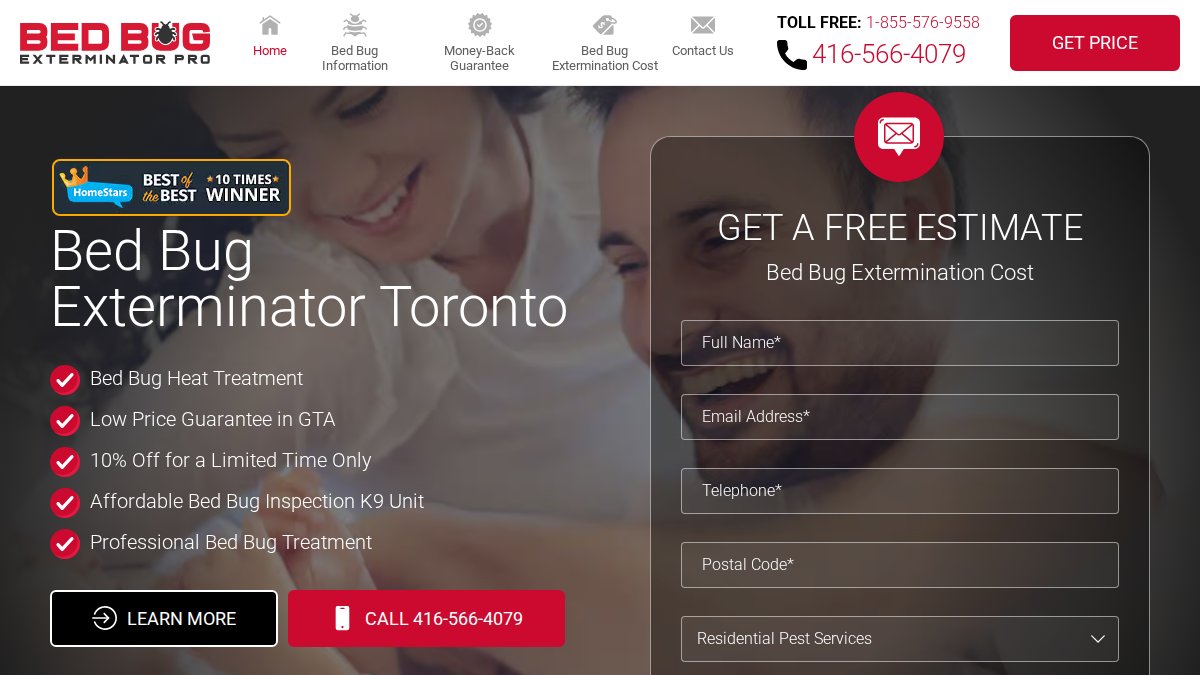 Screenshot of bedbugexterminatorpro.ca interface