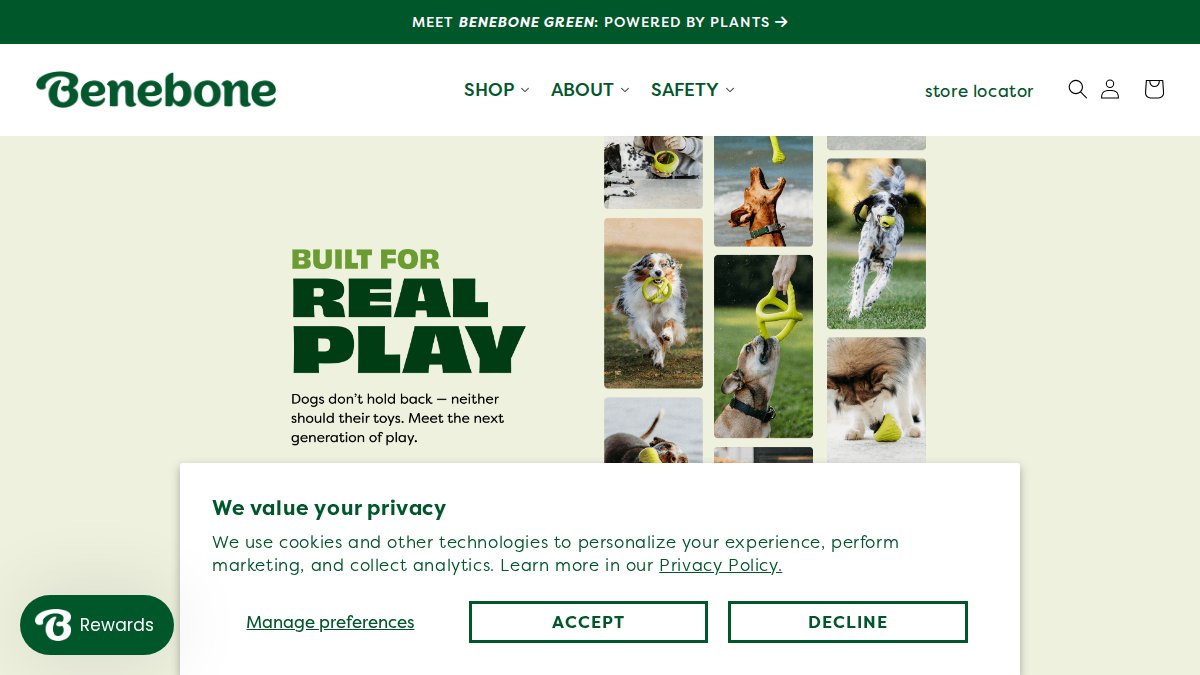 Screenshot of benebone.com interface