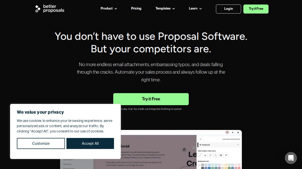 Screenshot of betterproposals.io interface