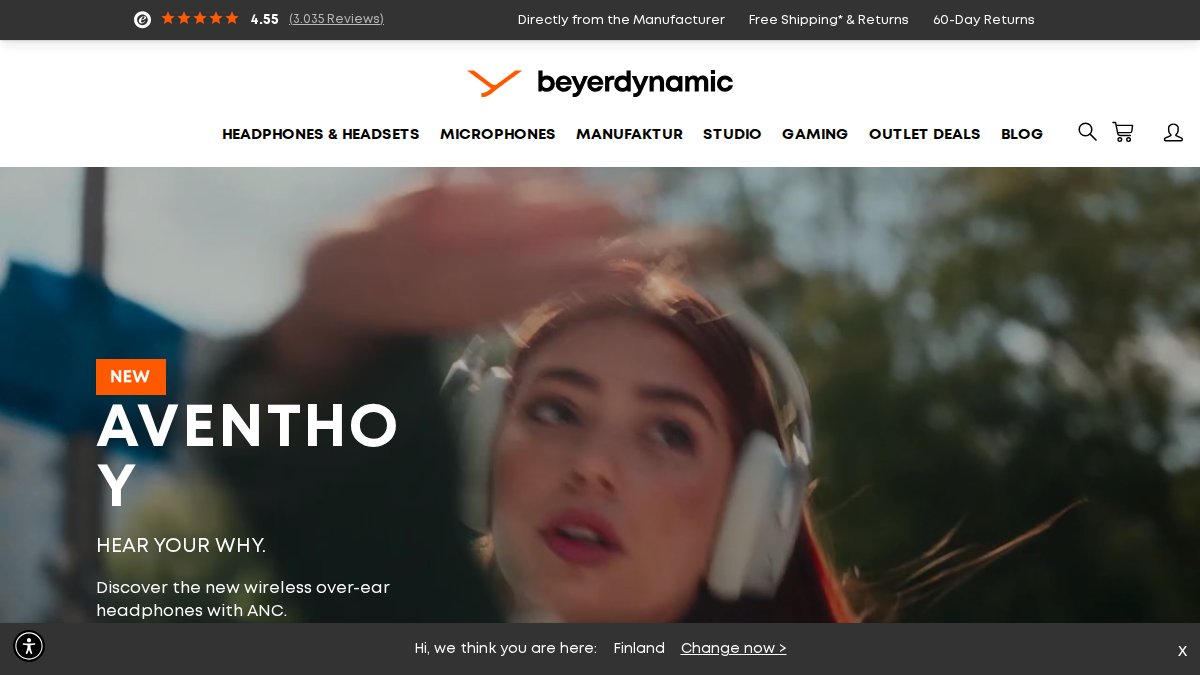 Screenshot of beyerdynamic.com interface