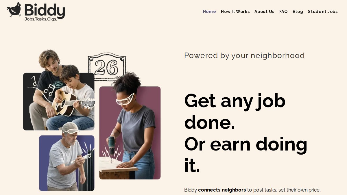 Screenshot of biddyjobs.com interface