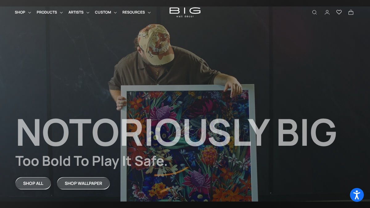 Screenshot of bigwalldecor.com interface